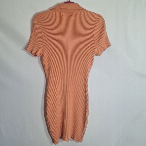 Abercrombie & Fitch Womens Bodycon Dress Short Sleeve Apricot Ribbed Mini Medium - Picture 8 of 11